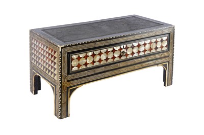 Lot 452 - λ AN OTTOMAN MOTHER-OF-PEARL, TORTOISESHELL, AND BONE-INLAID WOODEN SCRIBE'S TABLE