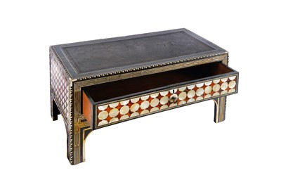 Lot 452 - λ AN OTTOMAN MOTHER-OF-PEARL, TORTOISESHELL, AND BONE-INLAID WOODEN SCRIBE'S TABLE