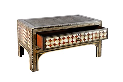 Lot 452 - λ AN OTTOMAN MOTHER-OF-PEARL, TORTOISESHELL, AND BONE-INLAID WOODEN SCRIBE'S TABLE