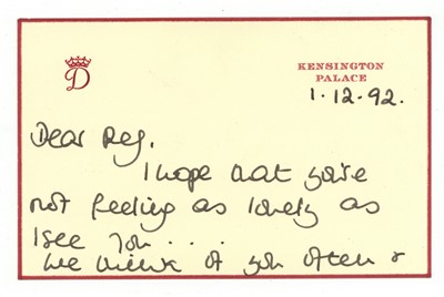 Lot 116 - AN AUTOGRAPH NOTE FROM DIANA, PRINCESS OF WALES