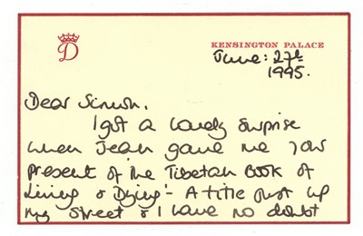 Lot 117 - AN AUTOGRAPH NOTE FROM DIANA, PRINCESS OF WALES
