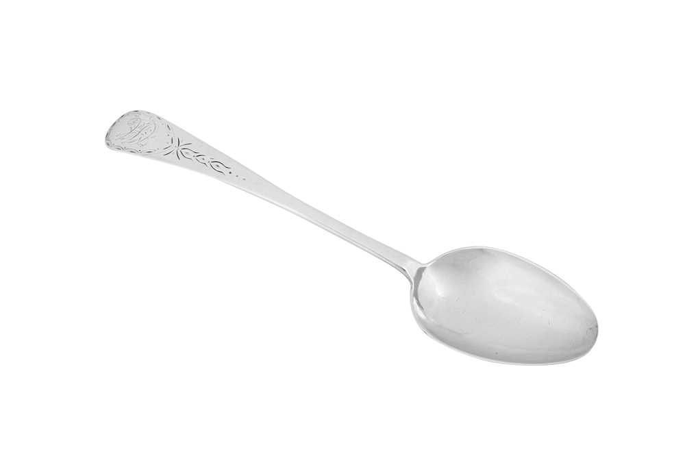 Lot 294 - A late 18th century American silver tablespoon, New York circa 1785 by John Burger (1747-1828, active from 1780)