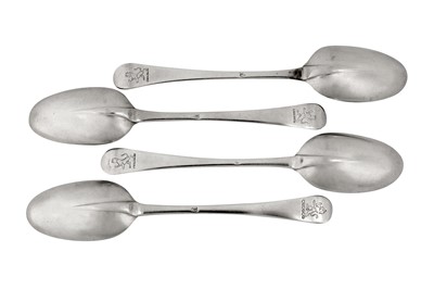 Lot 314 - Huguenot interest – Four rare George I silver dessert spoons, London circa 1715 probably by Jacques du Portail (b. c. 1648)