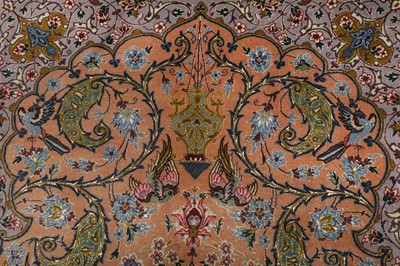 Lot 102 - AN EXTREMELY FINE PART SILK SIGNED ISFAHAN PRAYER RUG, CENTRAL PERSIA
