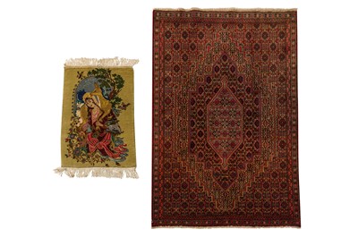 Lot 1364 - A BIJAR RUG & PART SILK TABRIZ PICTORIAL MAT