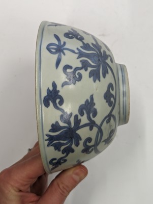 Lot 166 - A CHINESE BLUE AND WHITE BOWL AND A SMALL DISH