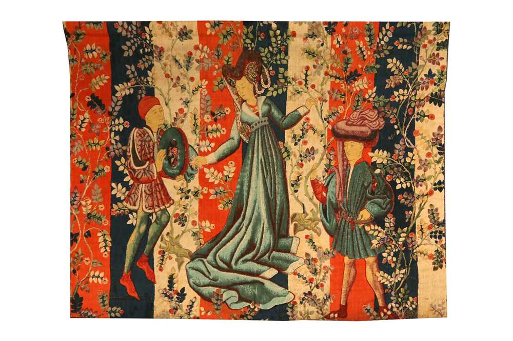 Lot 328 - A 20TH-CENTURY AUBUSSON TAPESTRY OF THE BAILLEE DES ROSES