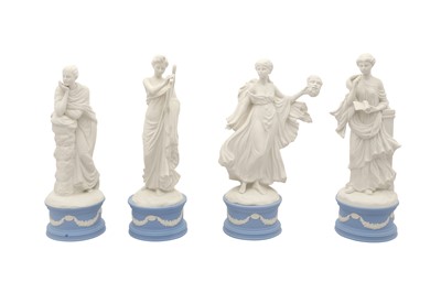 Lot 1570 - A GROUP OF 20TH-CENTURY WEDGWOOD JASPERWARE CLASSICAL MUSES SCULPTURES