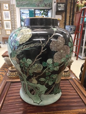 Lot 621 - A CHINESE FAMILLE-NOIRE BALUSTER VASE AND COVER