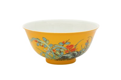 Lot 1390 - A CHINESE FAMILLE-JAUNE 'BLOSSOMS' BOWL, 20TH CENTURY OR LATER