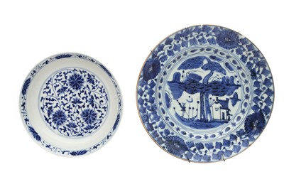 Lot 1375 - TWO CHINESE BLUE AND WHITE DISHES, 20TH CENTURY