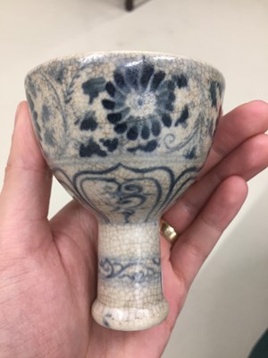 Lot 788 - A RARE VIETNAMESE BLUE AND WHITE 'FLOWERS' STEM CUP