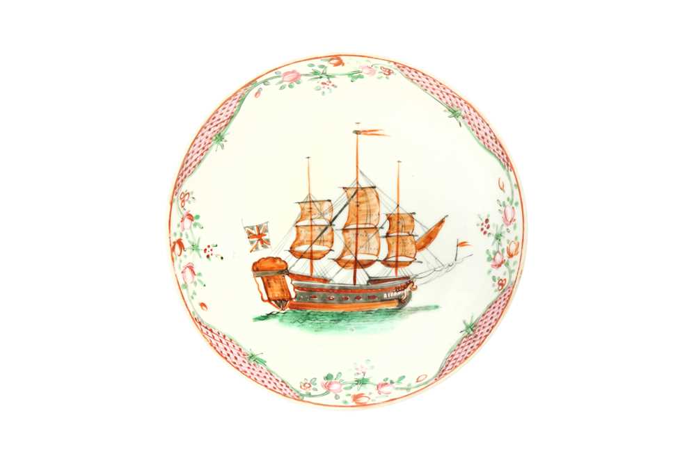 Lot 213 - A CHINESE EXPORT FAMILLE-ROSE 'BRITISH SHIP' DISH