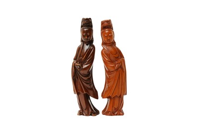 Lot 562 - TWO CHINESE WOOD FIGURES OF GUANYIN