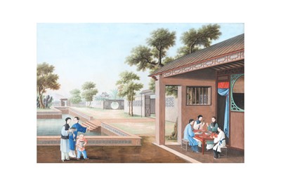 Lot 102 - THREE CHINESE EXPORT 'TEA PRODUCTION' PAINTINGS