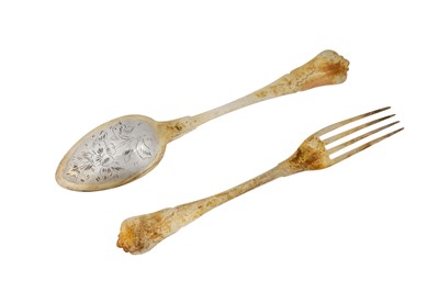 Lot 200 - An early 20th century Ottoman Turkish 900 standard parcel gilt silver spoon and fork, circa 1900 Tughra of Sultan Abdul Hamid II (1876-1909)