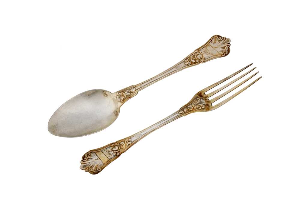 Lot 200 - An early 20th century Ottoman Turkish 900 standard parcel gilt silver spoon and fork, circa 1900 Tughra of Sultan Abdul Hamid II (1876-1909)