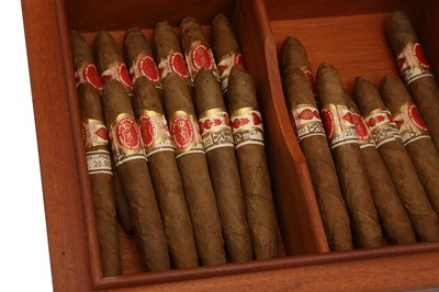 Lot 1727 - AN ELIE BLEU BURR WALNUT HUMIDOR WITH CIGARS