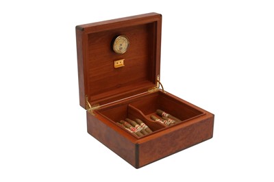 Lot 1727 - AN ELIE BLEU BURR WALNUT HUMIDOR WITH CIGARS