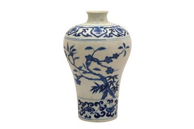 Lot 1372 - A CHINESE BLUE AND WHITE 'LILIES' MEIPING VASE, 20TH CENTURY