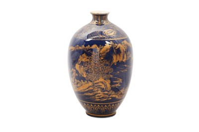 Lot 178 - A CHINESE GILT-DECORATED BLUE-GROUND VASE