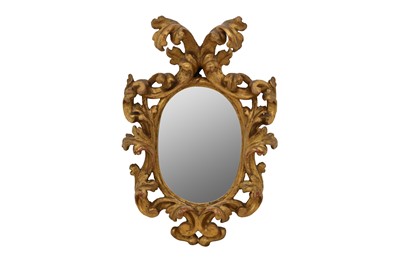 Lot 1466 - A SMALL CARVED GILTWOOD MIRROR, 18TH CENTURY