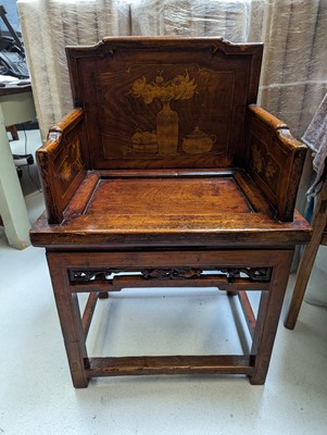 Lot 6 - A PAIR OF CHINESE WOOD CHAIRS