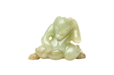 Lot 589 - A CHINESE CELADON JADE CARVING OF A BEAR