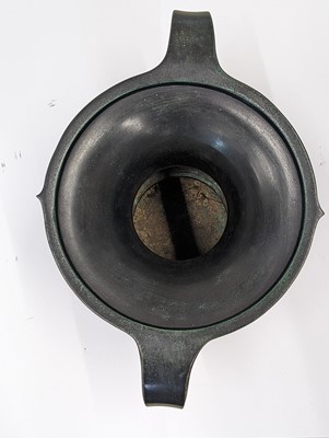 Lot 265 - A JAPANESE BRONZE MIMIKUCHI VASE