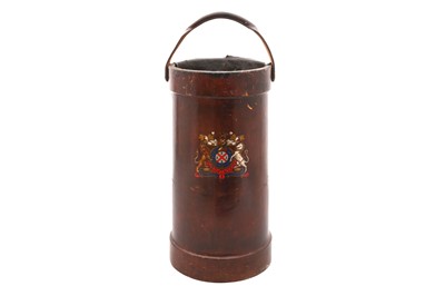 Lot 1682 - A CIRCA 20TH-CENTURY LEATHER CORDITE BUCKET