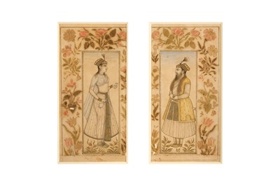 Lot 322 - TWO STANDING PORTRAITS OF A ROYAL MUGHAL COUPLE