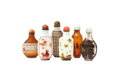 Lot 951 - A GROUP OF SIX CHINESE BEIJING GLASS SNUFF BOTTLES