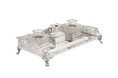 Lot 6 - A large Victorian sterling silver inkstand, London 1894/96/99 by Thomas Bradbury and Sons