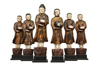 Lot 163 - A GROUP OF SIX BURMESE LACQUERED FIGURES, 19TH/20TH CENTURY