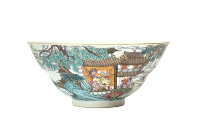 Lot 689 - A CHINESE FAMILLE-ROSE 'BOAT LANDING' OGEE BOWL