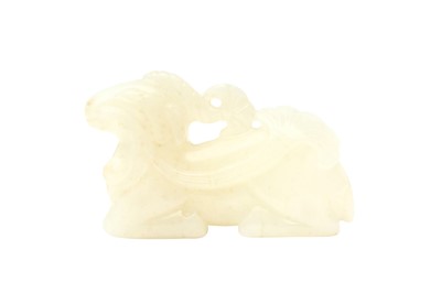 Lot 121 - A CHINESE WHITE JADE CARVING OF A DEER