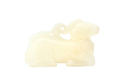 Lot 121 - A CHINESE WHITE JADE CARVING OF A DEER