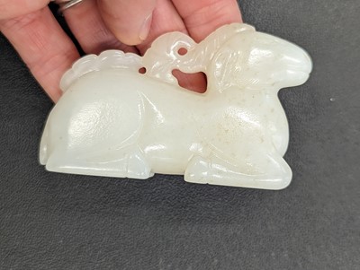 Lot 121 - A CHINESE WHITE JADE CARVING OF A DEER