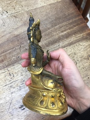 Lot 355 - A SINO-TIBETAN GILT-BRONZE FIGURE OF BUDDHA AMITAYUS