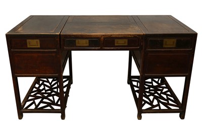 Lot 300 - A CHINESE PADOUK WOOD SCHOLARS DESK, LATE QING DYNASTY