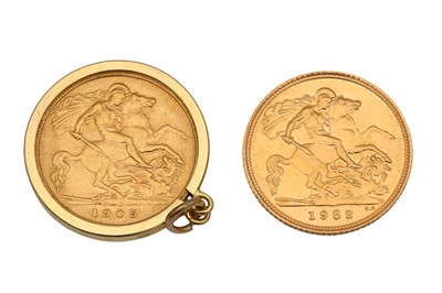 Lot 1058 - TWO GOLD HALF SOVEREIGNS