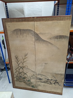 Lot 279 - A PAIR OF JAPANESE KANO SCHOOL SIX-FOLD PAPER SCREENS, BYOBU