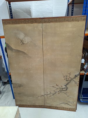 Lot 279 - A PAIR OF JAPANESE KANO SCHOOL SIX-FOLD PAPER SCREENS, BYOBU