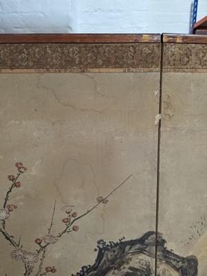 Lot 279 - A PAIR OF JAPANESE KANO SCHOOL SIX-FOLD PAPER SCREENS, BYOBU