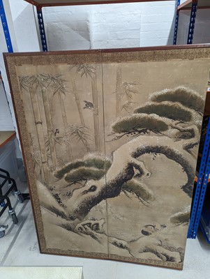 Lot 279 - A PAIR OF JAPANESE KANO SCHOOL SIX-FOLD PAPER SCREENS, BYOBU