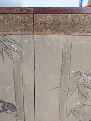 Lot 279 - A PAIR OF JAPANESE KANO SCHOOL SIX-FOLD PAPER SCREENS, BYOBU