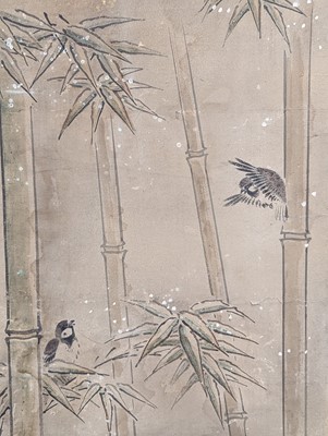 Lot 279 - A PAIR OF JAPANESE KANO SCHOOL SIX-FOLD PAPER SCREENS, BYOBU