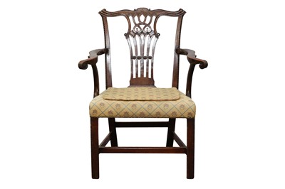 Lot 1442 - AN ENGLISH 19TH CENTURY MAHOGANY CARVER ARMCHAIR