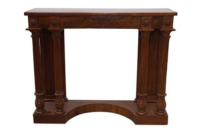 Lot 1451 - A 19TH CENTURY FLAME MAHOGANY CONSOLE TABLE