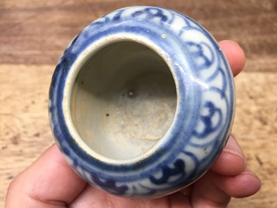 Lot 493 - A CHINESE BLUE AND WHITE WATER POT AND A BOX AND COVER